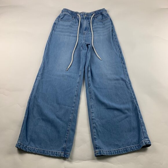 LOFT Light Wash Stretch Denim Wide Leg Drawstring Jeans 2 - Picture 1 of 7